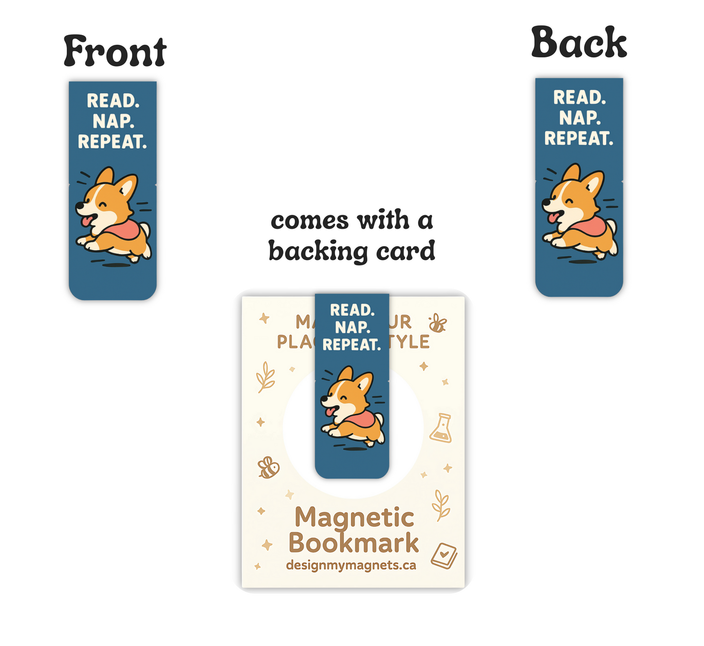 'Read Repeat' Corgi Magnetic Bookmark | Cute Dog Bookmark for Readers