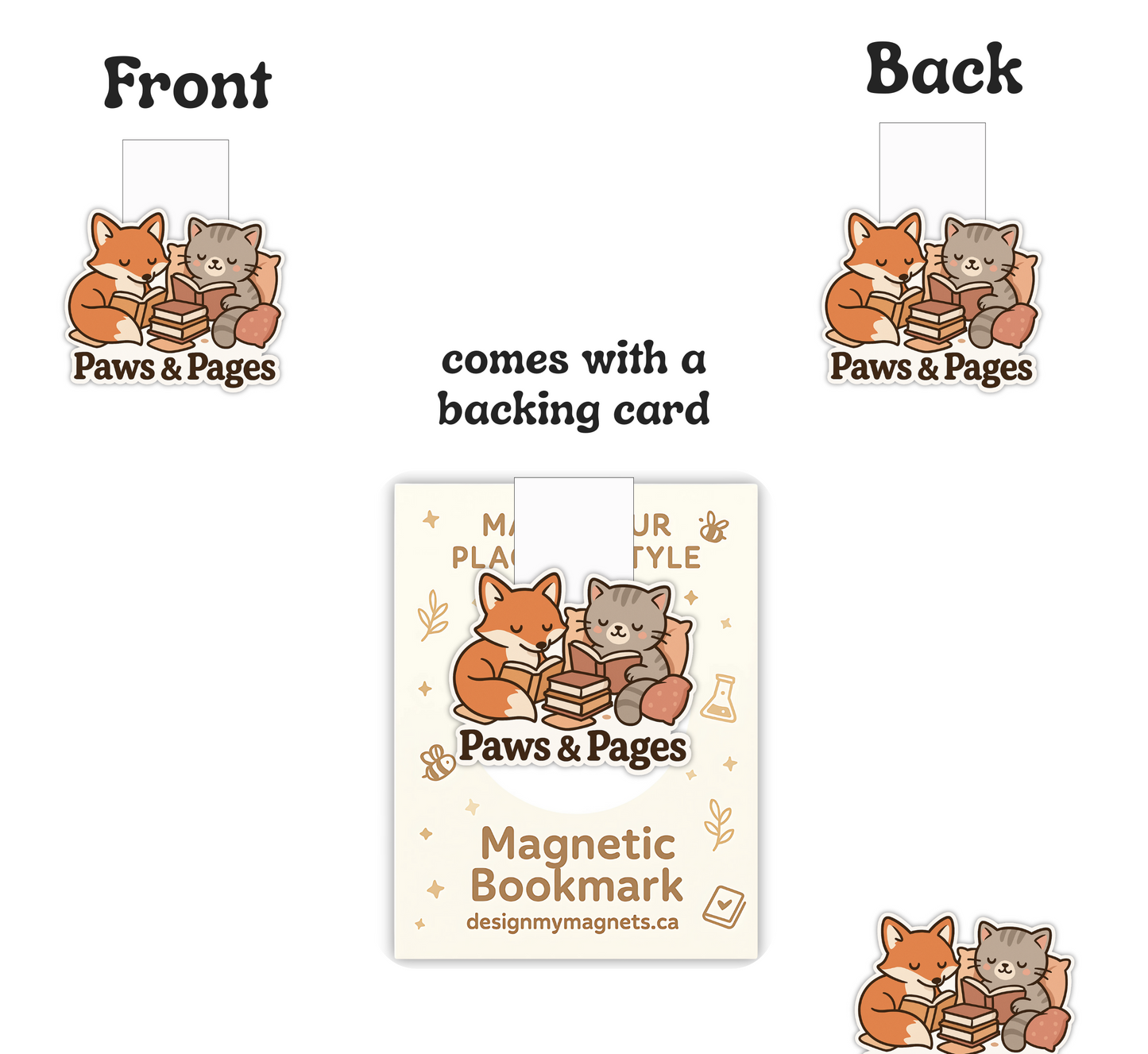 Cute Cat & Fox Magnetic Bookmark – “Paws & Pages” | Gift for Readers & Pet Lovers