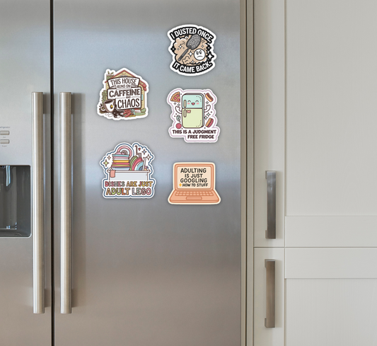 This House Runs on Caffeine & Chaos – Adulting Magnet Pack
