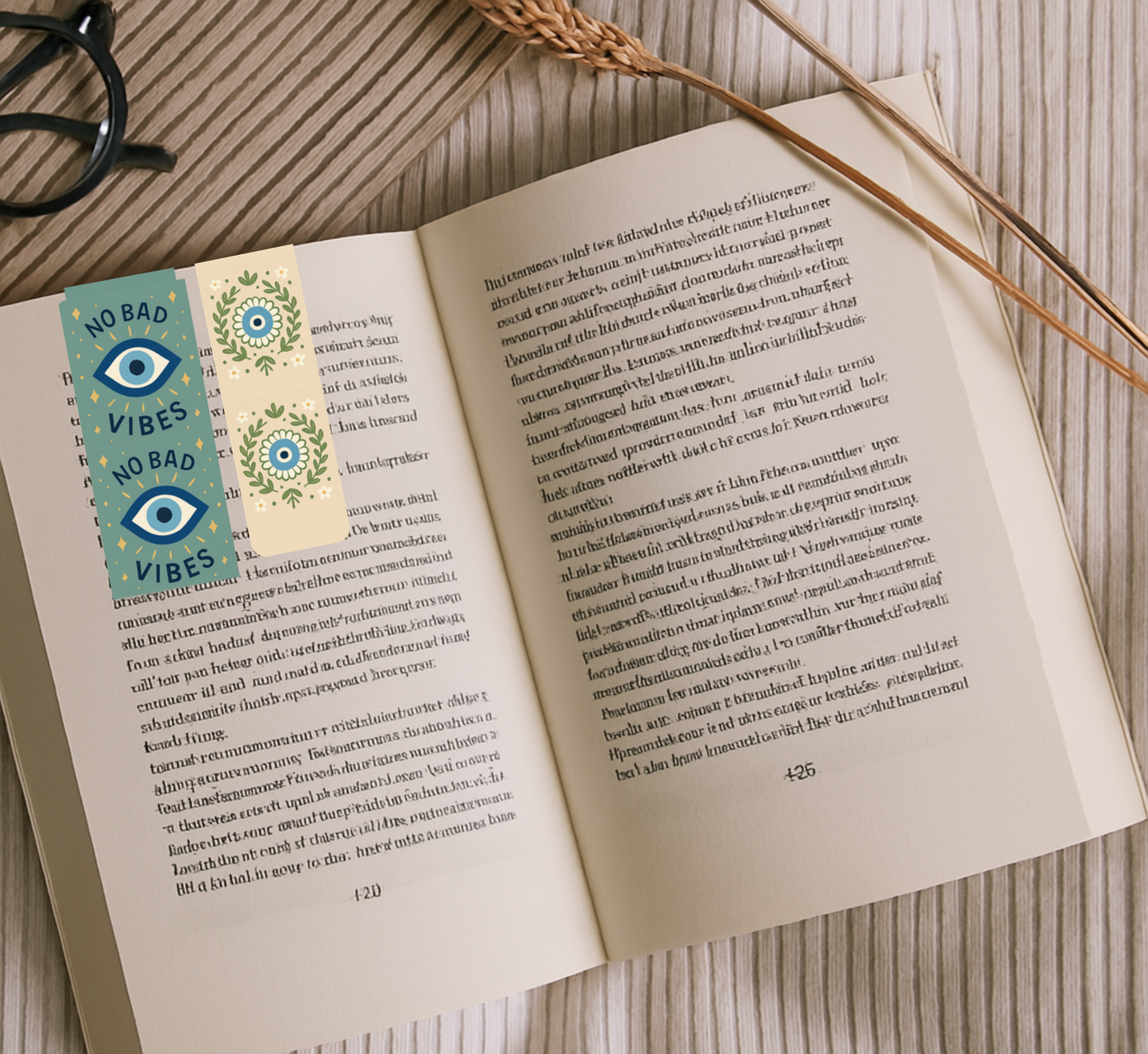 [Pack of 2] No Bad Vibes + Eye Pattern Bookmark | Evil Eye Magnetic Bookmark