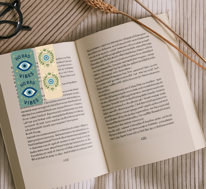[Pack of 2] No Bad Vibes + Eye Pattern Bookmark | Evil Eye Magnetic Bookmark