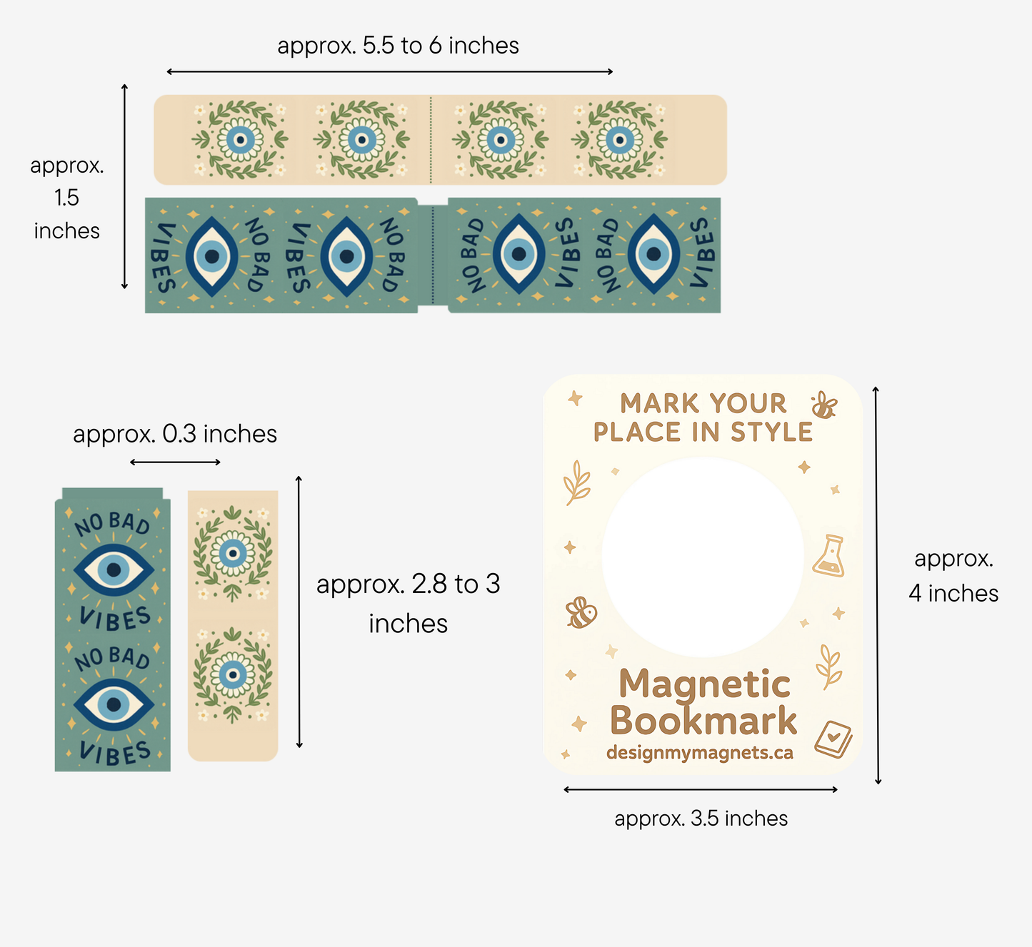 [Pack of 2] No Bad Vibes + Eye Pattern Bookmark | Evil Eye Magnetic Bookmark