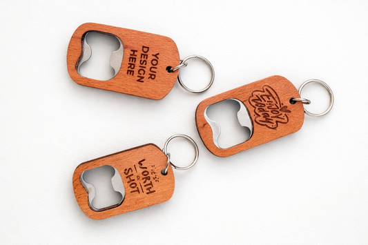 Custom Wooden Bottle Opener Keychain | Personalized Brewery, Wedding & Event Favor