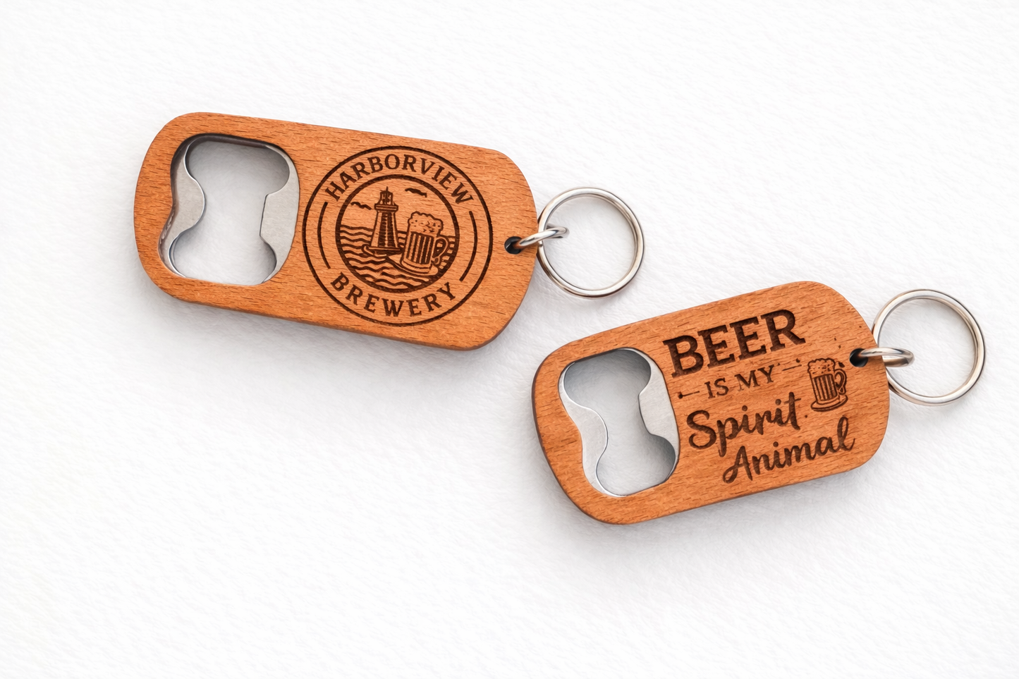 Custom Wooden Bottle Opener Keychain | Personalized Brewery, Wedding & Event Favor