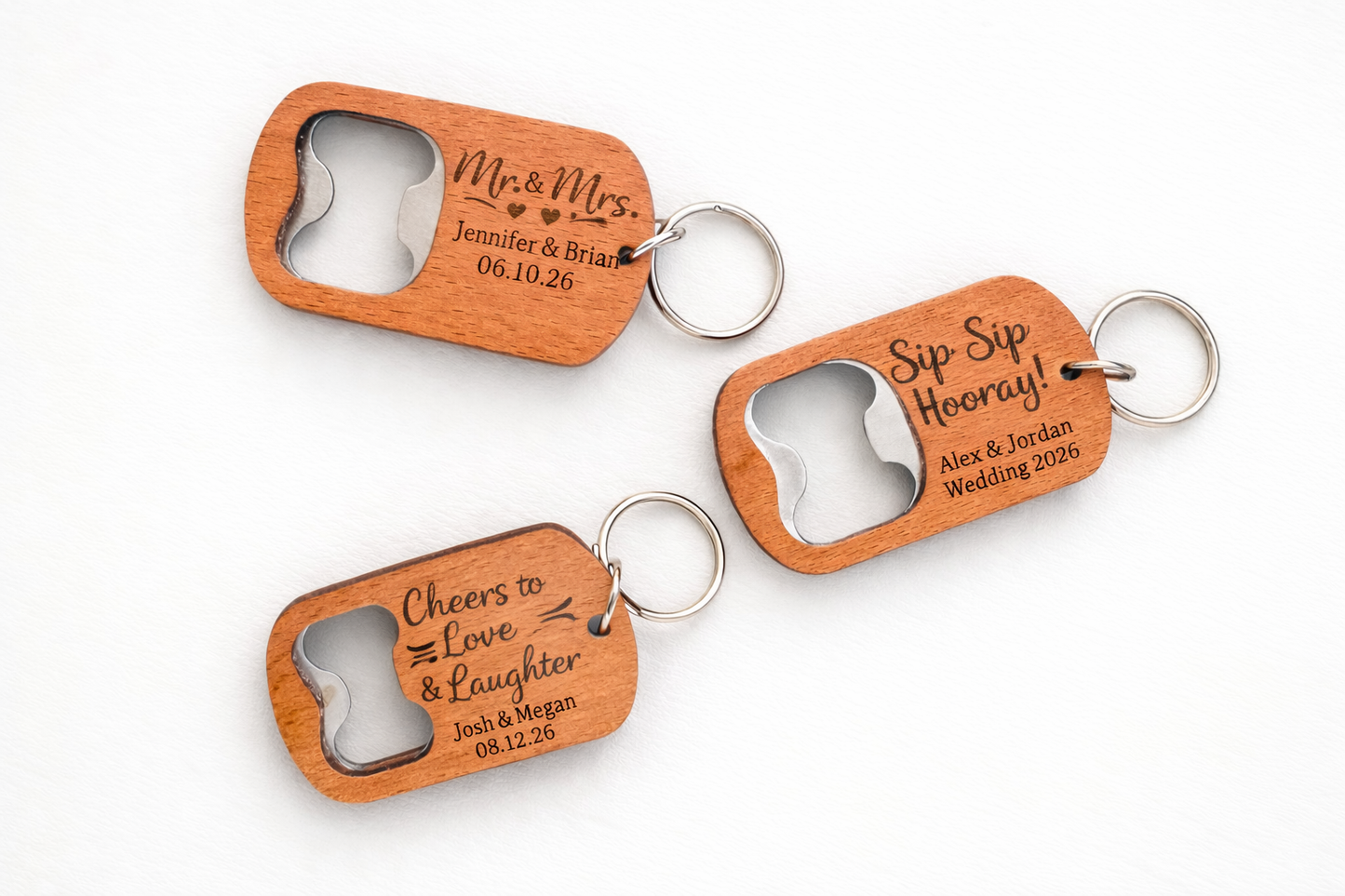 Custom Wooden Bottle Opener Keychain | Personalized Brewery, Wedding & Event Favor