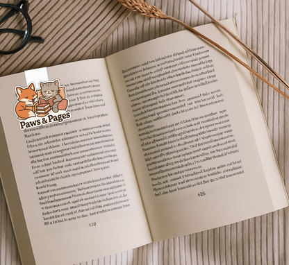 Cute Cat & Fox Magnetic Bookmark – “Paws & Pages” | Gift for Readers & Pet Lovers